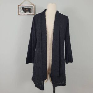 Lulu‎ B Black Open Front Cardigan Sz M Semi Sheer Textured Designs Neutral